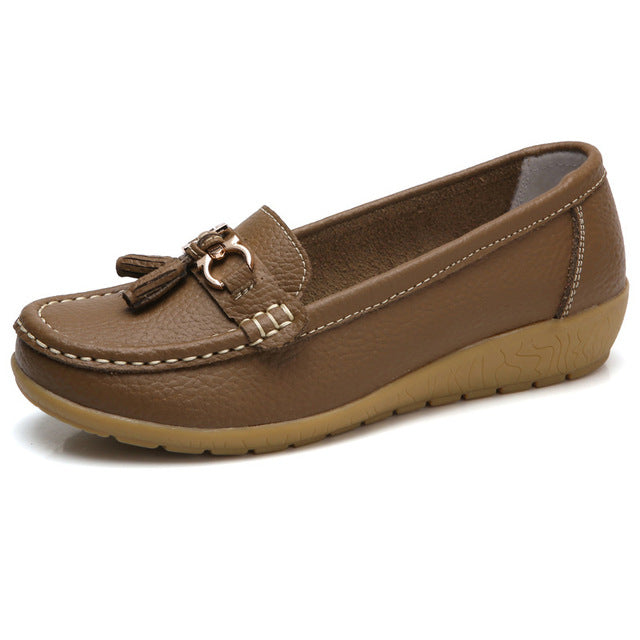 2018 Apartamentos de Couro Mulheres Sapatos Flats Mulher Vaca Deslizamento Em Sapatas das Mulheres Decoração Big Size 35-44