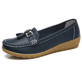 2018 Apartamentos de Couro Mulheres Sapatos Flats Mulher Vaca Deslizamento Em Sapatas das Mulheres Decoração Big Size 35-44