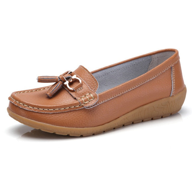 2018 Apartamentos de Couro Mulheres Sapatos Flats Mulher Vaca Deslizamento Em Sapatas das Mulheres Decoração Big Size 35-44