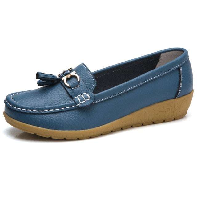2018 Apartamentos de Couro Mulheres Sapatos Flats Mulher Vaca Deslizamento Em Sapatas das Mulheres Decoração Big Size 35-44