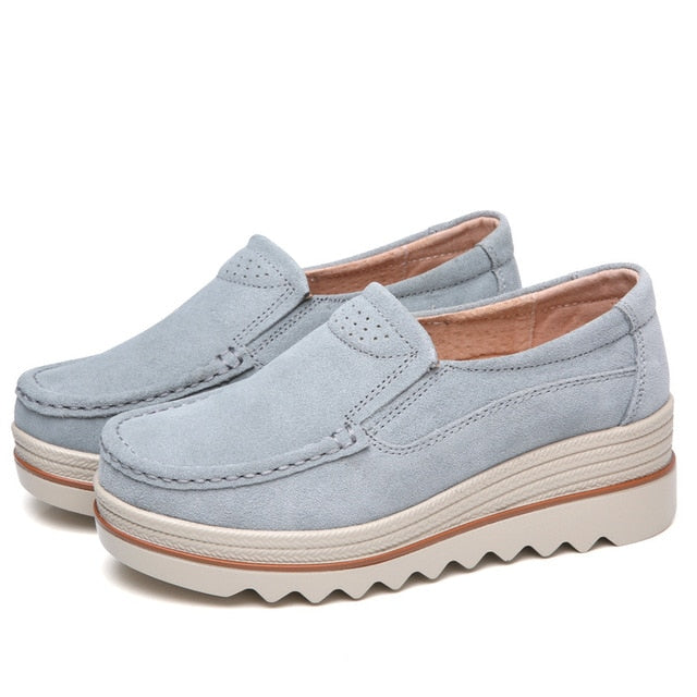 2019 Mulheres Primavera Apartamentos Sapatos Tênis de Plataforma Mulheres Sapatos de Camurça De Couro Sapatos Casuais Mulheres Mocassins Deslizar Sobre Mocassins Trepadeiras