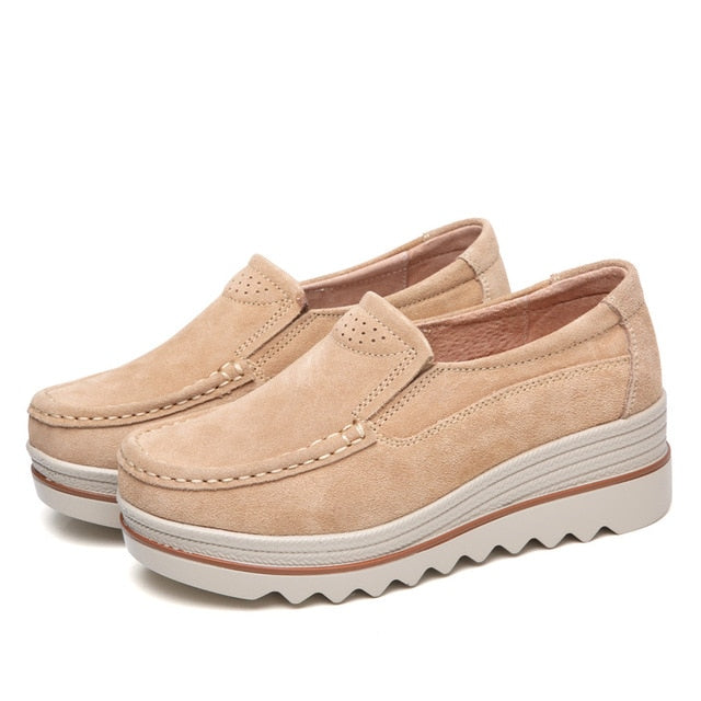 2019 Mulheres Primavera Apartamentos Sapatos Tênis de Plataforma Mulheres Sapatos de Camurça De Couro Sapatos Casuais Mulheres Mocassins Deslizar Sobre Mocassins Trepadeiras