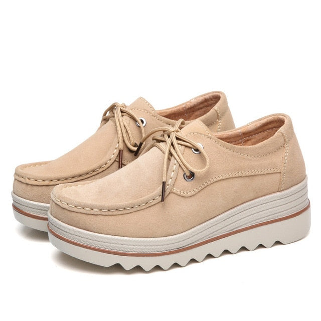 2019 Mulheres Primavera Apartamentos Sapatos Tênis de Plataforma Mulheres Sapatos de Camurça De Couro Sapatos Casuais Mulheres Mocassins Deslizar Sobre Mocassins Trepadeiras