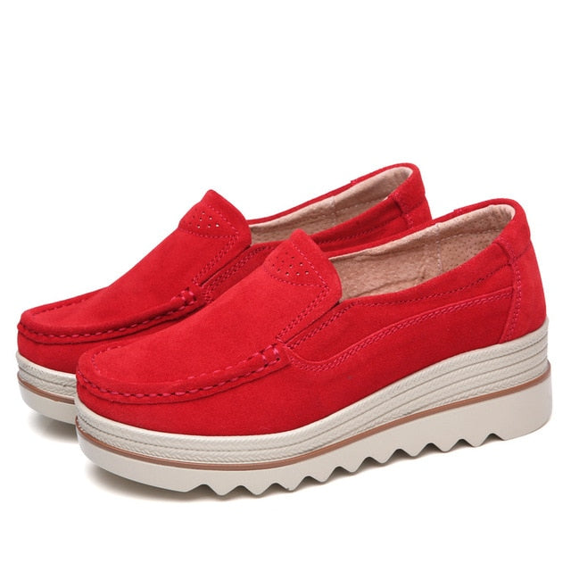 2019 Mulheres Primavera Apartamentos Sapatos Tênis de Plataforma Mulheres Sapatos de Camurça De Couro Sapatos Casuais Mulheres Mocassins Deslizar Sobre Mocassins Trepadeiras