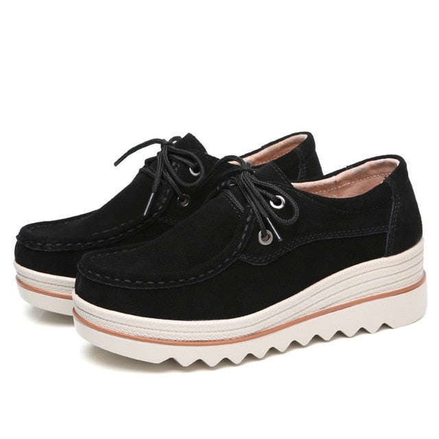 2019 Mulheres Primavera Apartamentos Sapatos Tênis de Plataforma Mulheres Sapatos de Camurça De Couro Sapatos Casuais Mulheres Mocassins Deslizar Sobre Mocassins Trepadeiras
