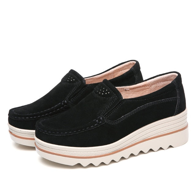 2019 Mulheres Primavera Apartamentos Sapatos Tênis de Plataforma Mulheres Sapatos de Camurça De Couro Sapatos Casuais Mulheres Mocassins Deslizar Sobre Mocassins Trepadeiras