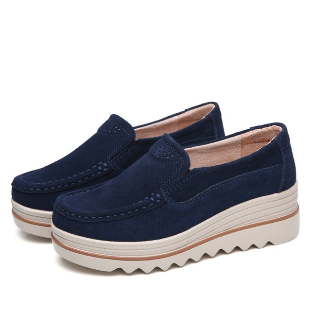 2019 Mulheres Primavera Apartamentos Sapatos Tênis de Plataforma Mulheres Sapatos de Camurça De Couro Sapatos Casuais Mulheres Mocassins Deslizar Sobre Mocassins Trepadeiras