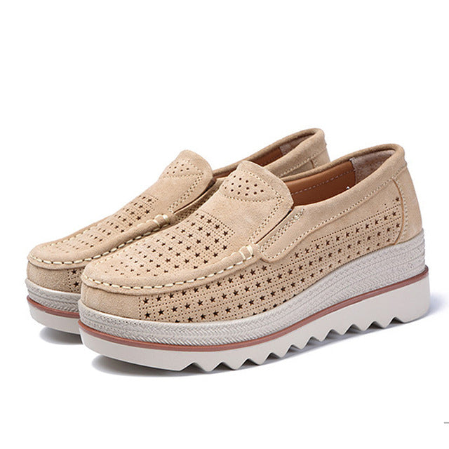 2019 Mulheres Primavera apartamentos sapatos de plataforma sapatilhas slip on flat oco senhoras mocassins creepers Mocassins de couro sapatos casuais mulheres