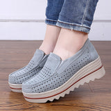 2019 Mulheres Primavera apartamentos sapatos de plataforma sapatilhas slip on flat oco senhoras mocassins creepers Mocassins de couro sapatos casuais mulheres