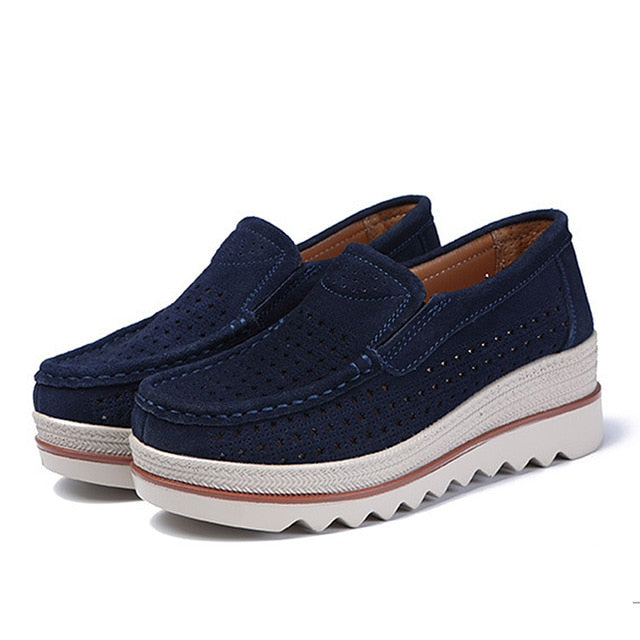 2019 Mulheres Primavera apartamentos sapatos de plataforma sapatilhas slip on flat oco senhoras mocassins creepers Mocassins de couro sapatos casuais mulheres