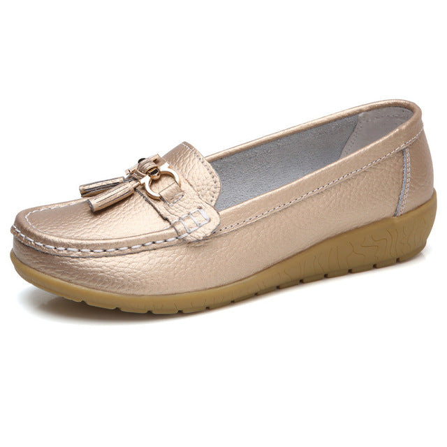 Apartamentos primavera Mulheres Sapatos Mulheres Apartamentos Mocassins de Couro Genuíno Deslizamento Em Mocassins Mocassins Femininos Sapatos Plus Size das Mulheres 35 -44