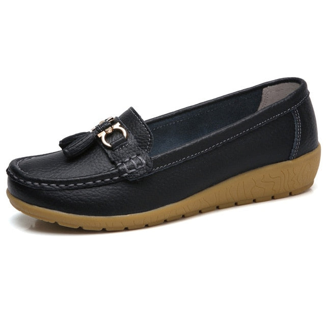 Apartamentos primavera Mulheres Sapatos Mulheres Apartamentos Mocassins de Couro Genuíno Deslizamento Em Mocassins Mocassins Femininos Sapatos Plus Size das Mulheres 35 -44