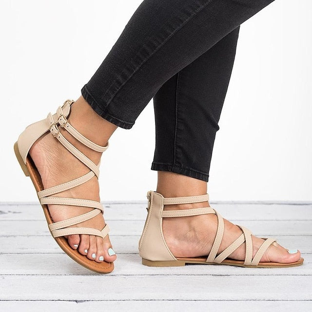 Direto Da fábrica Mulheres Sandálias Roma Gladiador Sandálias para o Verão Sapatos Casuais Mulher Cruz Amarrada Sandálias Flat Praia Sapatos Femininos