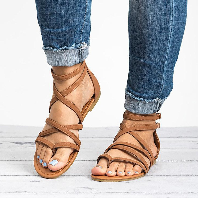 Direto Da fábrica Mulheres Sandálias Roma Gladiador Sandálias para o Verão Sapatos Casuais Mulher Cruz Amarrada Sandálias Flat Praia Sapatos Femininos