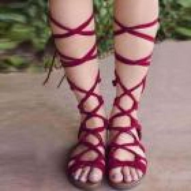 Mulheres Bandage Senhora Salto Alto Sandálias Botas Flat Sapatos de Verão fêmea Grande Tamanho Do Joelho Alta Gladiator Sandals 2019 New Plus Size