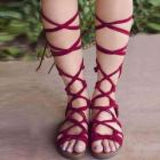 Mulheres Bandage Senhora Salto Alto Sandálias Botas Flat Sapatos de Verão fêmea Grande Tamanho Do Joelho Alta Gladiator Sandals 2019 New Plus Size