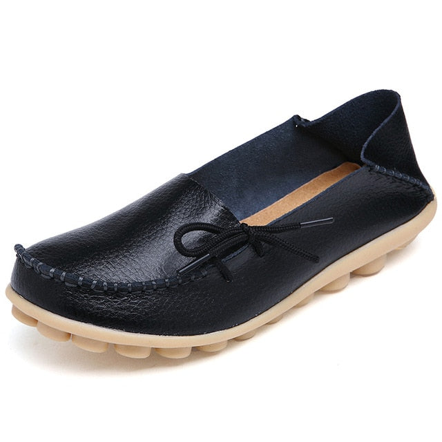 Plus Size 35-44 Mulheres Sapatos de Couro Genuíno 2017 Moda Primavera Suave Lace-up Casual Sapatos Rasos Peas não-Deslizamento Sapatos Ao Ar Livre