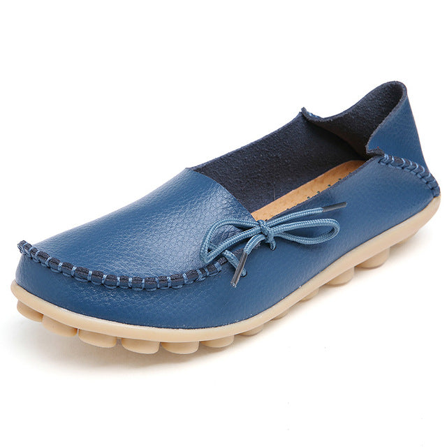Plus Size 35-44 Mulheres Sapatos de Couro Genuíno 2017 Moda Primavera Suave Lace-up Casual Sapatos Rasos Peas não-Deslizamento Sapatos Ao Ar Livre