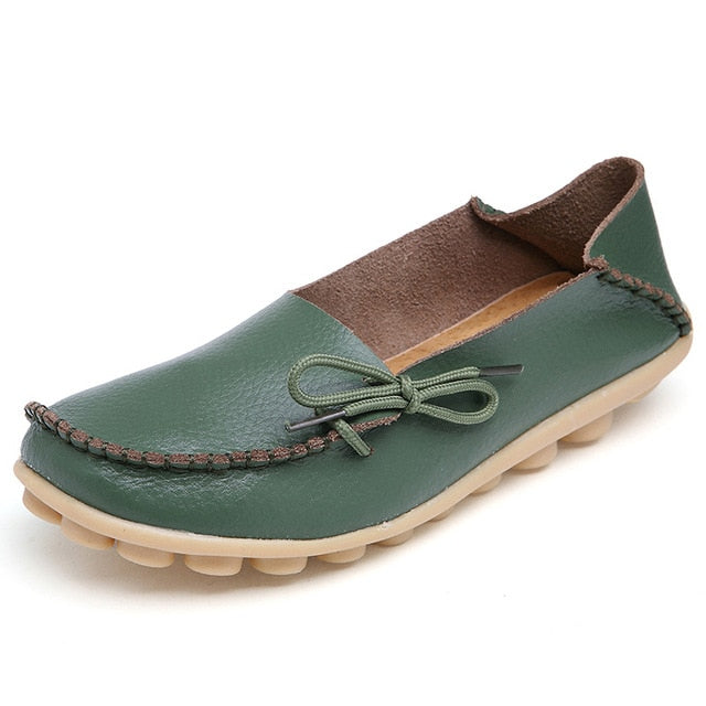 Plus Size 35-44 Mulheres Sapatos de Couro Genuíno 2017 Moda Primavera Suave Lace-up Casual Sapatos Rasos Peas não-Deslizamento Sapatos Ao Ar Livre