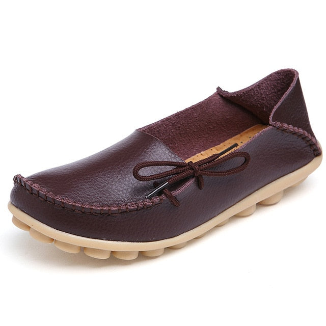 Plus Size 35-44 Mulheres Sapatos de Couro Genuíno 2017 Moda Primavera Suave Lace-up Casual Sapatos Rasos Peas não-Deslizamento Sapatos Ao Ar Livre