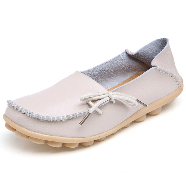 Plus Size 35-44 Mulheres Sapatos de Couro Genuíno 2017 Moda Primavera Suave Lace-up Casual Sapatos Rasos Peas não-Deslizamento Sapatos Ao Ar Livre