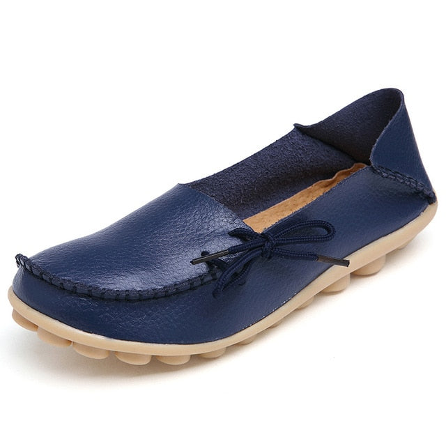 Plus Size 35-44 Mulheres Sapatos de Couro Genuíno 2017 Moda Primavera Suave Lace-up Casual Sapatos Rasos Peas não-Deslizamento Sapatos Ao Ar Livre