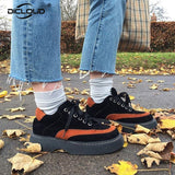 Primavera Outono Plataforma Trepadeiras para As Mulheres Ins Moda Camurça Patchwork Apartamentos Sapatos Meninas Harajuku Rua Chunky Sneekers Flats