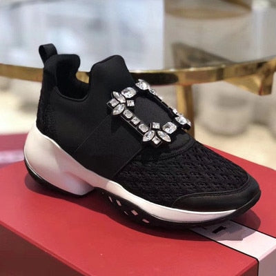 Prova Perfetto New air mesh cristal Formadores creeper sneakers mulheres sapatos casuais sapatos de plataforma fundo grosso strass tenis feminino