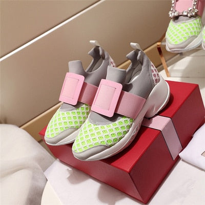 Prova Perfetto New air mesh cristal Formadores creeper sneakers mulheres sapatos casuais sapatos de plataforma fundo grosso strass tenis feminino