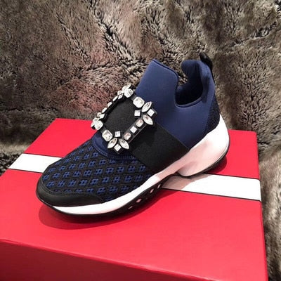 Prova Perfetto New air mesh cristal Formadores creeper sneakers mulheres sapatos casuais sapatos de plataforma fundo grosso strass tenis feminino