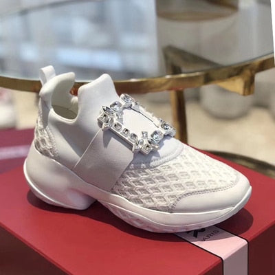 Prova Perfetto New air mesh cristal Formadores creeper sneakers mulheres sapatos casuais sapatos de plataforma fundo grosso strass tenis feminino