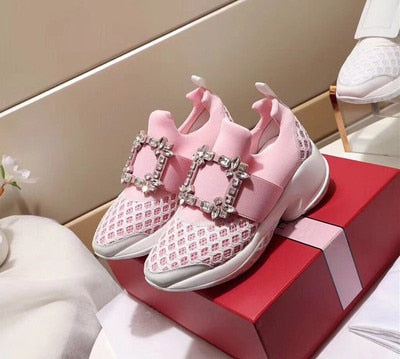 Prova Perfetto New air mesh cristal Formadores creeper sneakers mulheres sapatos casuais sapatos de plataforma fundo grosso strass tenis feminino