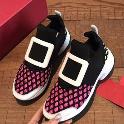 Prova Perfetto New air mesh cristal Formadores creeper sneakers mulheres sapatos casuais sapatos de plataforma fundo grosso strass tenis feminino