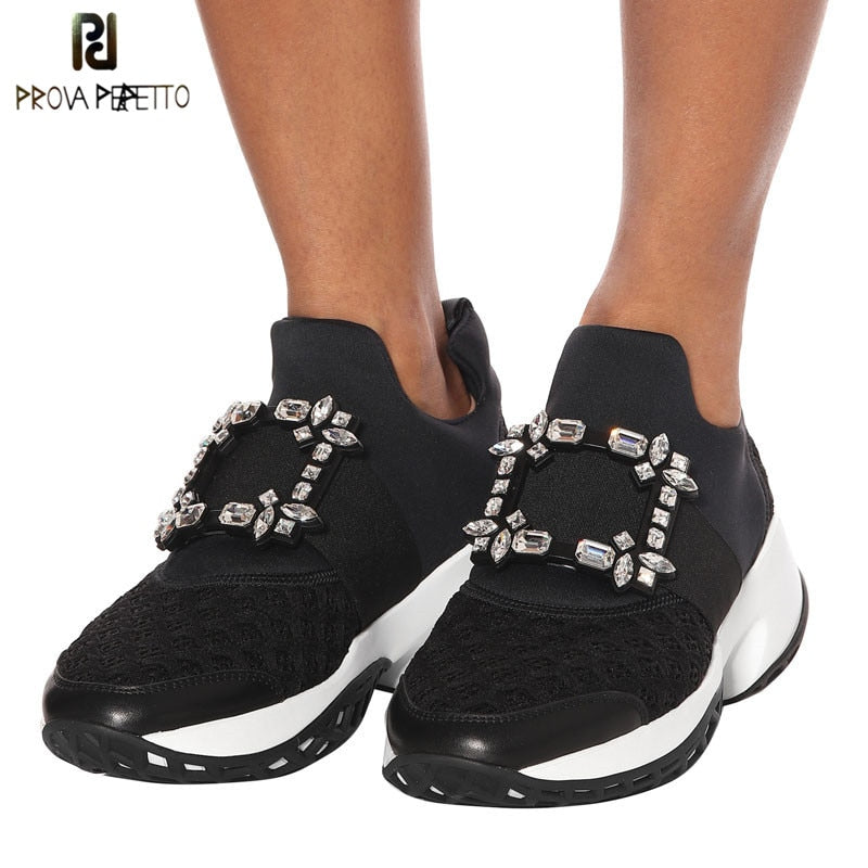 Prova Perfetto New air mesh cristal Formadores creeper sneakers mulheres sapatos casuais sapatos de plataforma fundo grosso strass tenis feminino