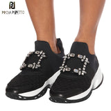 Prova Perfetto New air mesh cristal Formadores creeper sneakers mulheres sapatos casuais sapatos de plataforma fundo grosso strass tenis feminino