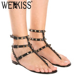 Sandálias Gladiador Das Mulheres Do Dedo Do Pé Aberto Fivela BEIJO Molhado Calçado Flip Flop Plana Sandálias Femininas Casuais Cravejado sapatos De Mulher verão 2019