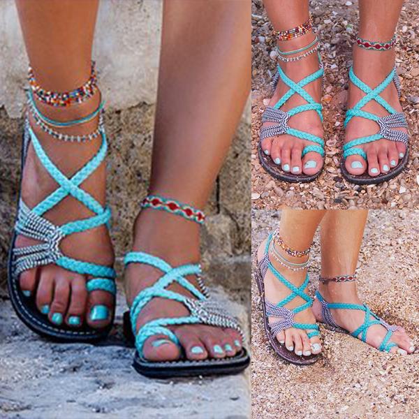 Sandálias das mulheres Plus Size 35-43 Confortável Mulher Sapatas do Verão Estilo Roma Sapatos de Praia Feminino Sandálias Planas Senhoras Chaussures femme