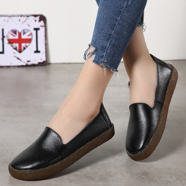 Sapatas das mulheres Brancas de Couro Genuíno Sapatos Para As Mulheres Mocassins Macios Mocassin Femme Couro Oxford Shoes Slip On Casual Flat Shoes