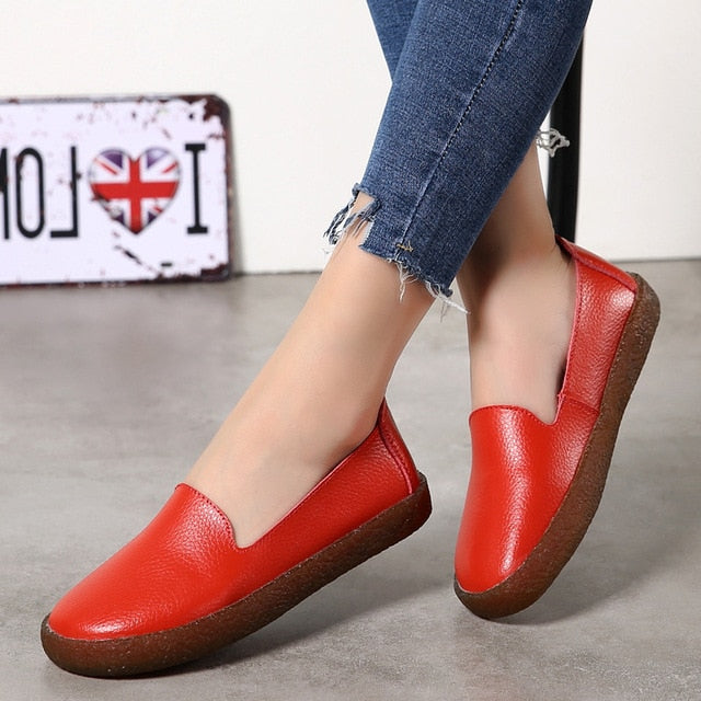 Sapatas das mulheres Brancas de Couro Genuíno Sapatos Para As Mulheres Mocassins Macios Mocassin Femme Couro Oxford Shoes Slip On Casual Flat Shoes