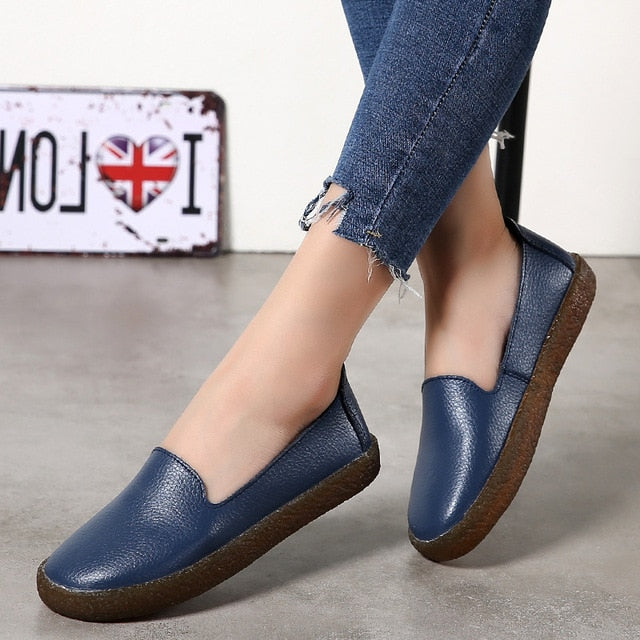 Sapatas das mulheres Brancas de Couro Genuíno Sapatos Para As Mulheres Mocassins Macios Mocassin Femme Couro Oxford Shoes Slip On Casual Flat Shoes
