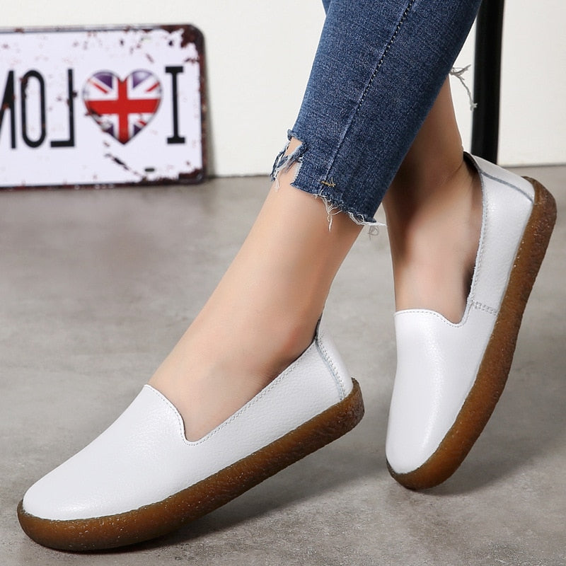 Sapatas das mulheres Brancas de Couro Genuíno Sapatos Para As Mulheres Mocassins Macios Mocassin Femme Couro Oxford Shoes Slip On Casual Flat Shoes