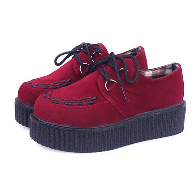 Trepadeiras Mulheres Sapatos Femininos Sapatos de Plataforma Plana Sapatos Moda Lace-Up Casual Sapatos de Camurça Preta Trepadeiras Sapatos Mulheres 10 Cores 35-41