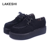 Trepadeiras Mulheres Sapatos Femininos Sapatos de Plataforma Plana Sapatos Moda Lace-Up Casual Sapatos de Camurça Preta Trepadeiras Sapatos Mulheres 10 Cores 35-41